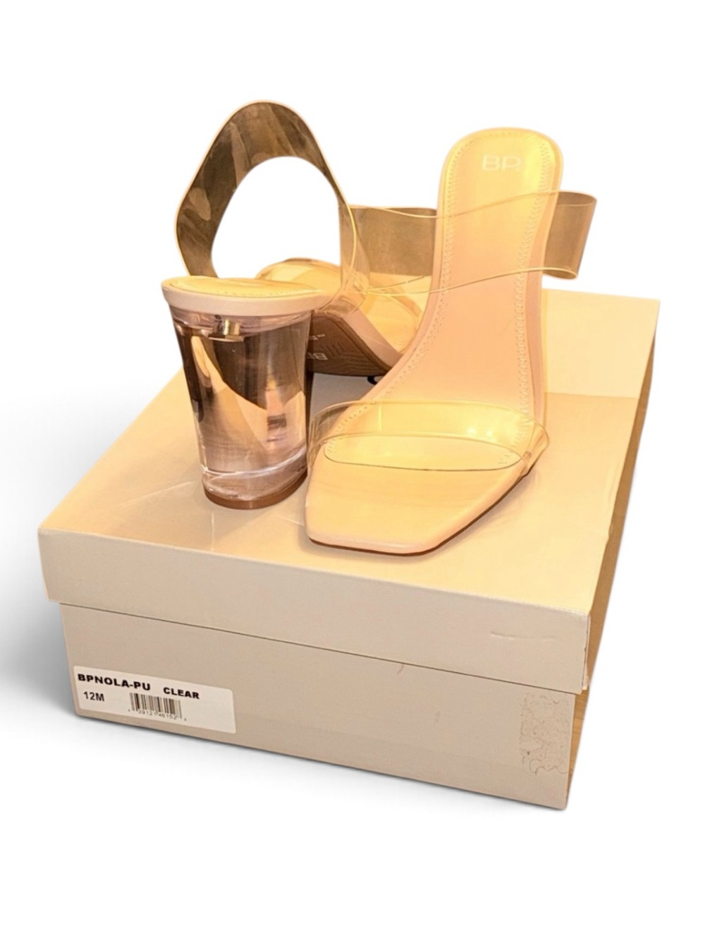bp Clear Strap Block Heel Sandals with Tan Soles